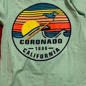 Coronado California Graphic Tee - Green size M unisex all cotton Rainbow Waves